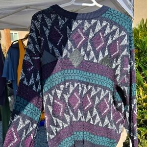 Men's Geometric Knit Sweater - Purple, Teal, and Gray